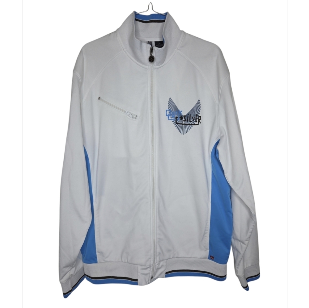 Quiksilver Men's Full Zip Track Jacket White And Blue Size Large